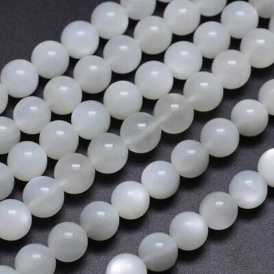 Natural White Moonstone Round Bead Strands
