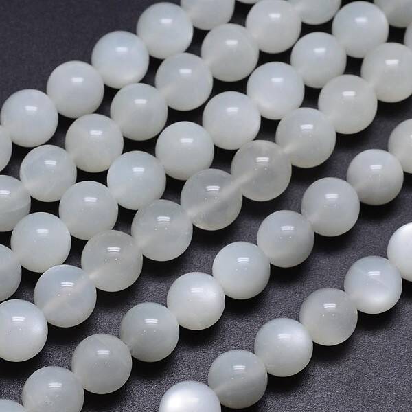 Natural White Moonstone Round Bead Strands