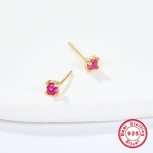 Golden Sterling Silver Micro Pave Cubic Zirconia Stud Earring