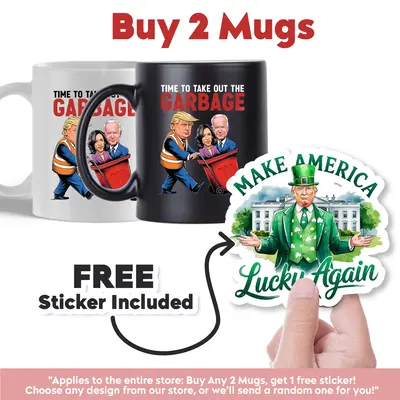 Super Combo: 2 Mugs + 1 Free Sticker, Garbage For Trump 2024 mug, Trump Garbage Truck mug, Donald Trump 2024 mug