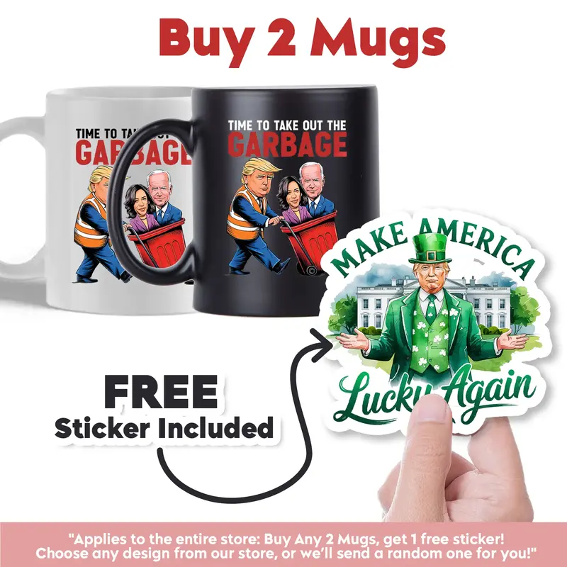 Super Combo: 2 Mugs + 1 Free Sticker, Garbage For Trump 2024 mug, Trump Garbage Truck mug, Donald Trump 2024 mug