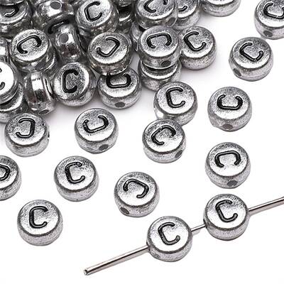 50Pcs Silver Plating Acrylic Beads
