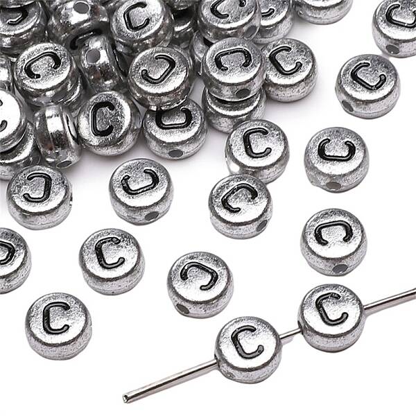 50Pcs Silver Plating Acrylic Beads