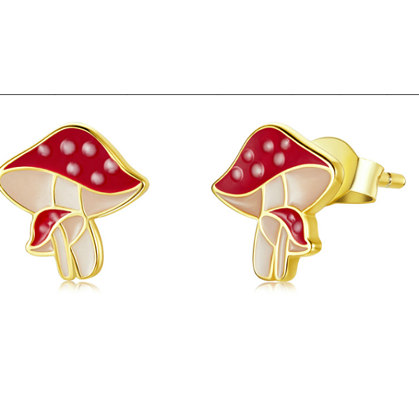 Red Enamel Fresh Mushroom Stud Earrings