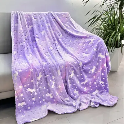 Unicorn Star Print Throw Blanket, Glow in The Dark Blanket, Comfortable Soft Plush Napping Blanket for Couch Bed School, Gift...