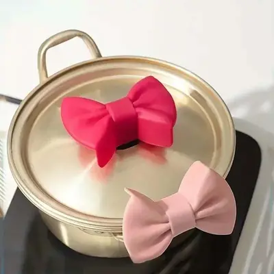 Silicone Bowknot Design Oven Mitts, 2 Counts Lovely Non-slip Heat Resistant Oven Gloves, Kitchen Accessories for Cooking Baki...