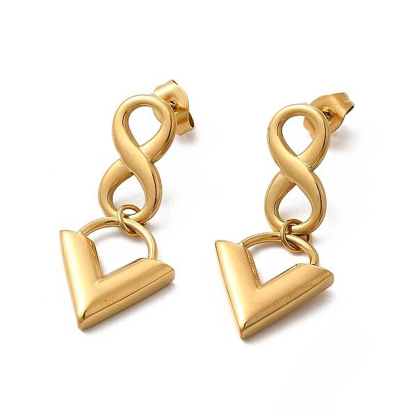 Ion Plating(IP) 304 Stainless Steel Infinity with Triangle Dangle Stud Earrings for Women