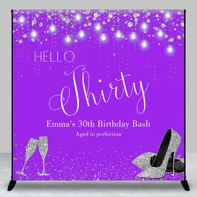 Purple Silver Custom 30th Birthday Bash Backdrop - Aperturee