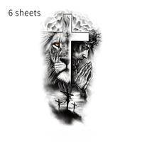 Cross & Lion Pattern Long Lasting Temporary Tattoo, 6 Counts/set Waterproof Body Art Fake Tattoo Sticker, Realistic Beauty & ...