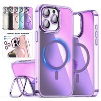 Gradient Laser Case Magnetic Camera Stand Cover For iPhone 16 15 14 13 Pro Max Translucent Matte Case Compatible with Mag Saf...
