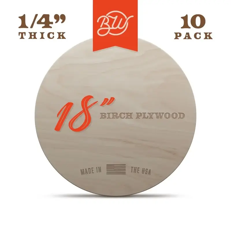 Birch Plywood 10 Pack 18 Inch Round Wooden Decor for Hanging Wall, Door, and Gift Ornaments Made in the USA