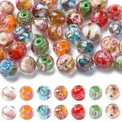 40Pcs 8 Colors Handmade Gold Sand Lampwork Beads