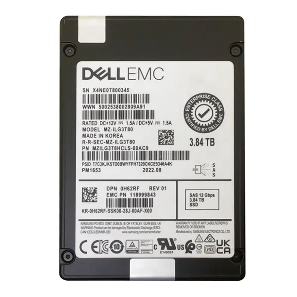 Dell H62RF | 3.84TB 2.5-inch 24GB/s SAS Triple-Level Cell Read-Intensive ISE Hot-Pluggable Solid State Drive for PowerEdge G1...