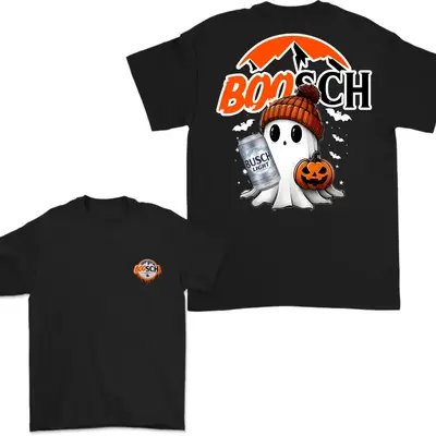 Boosh Light Cute Boo Ghost Halloween 2 Sided T-Shirt, Busch Light Halloween Shirt For Men And Women, Halloween Cute Ghost Tre...