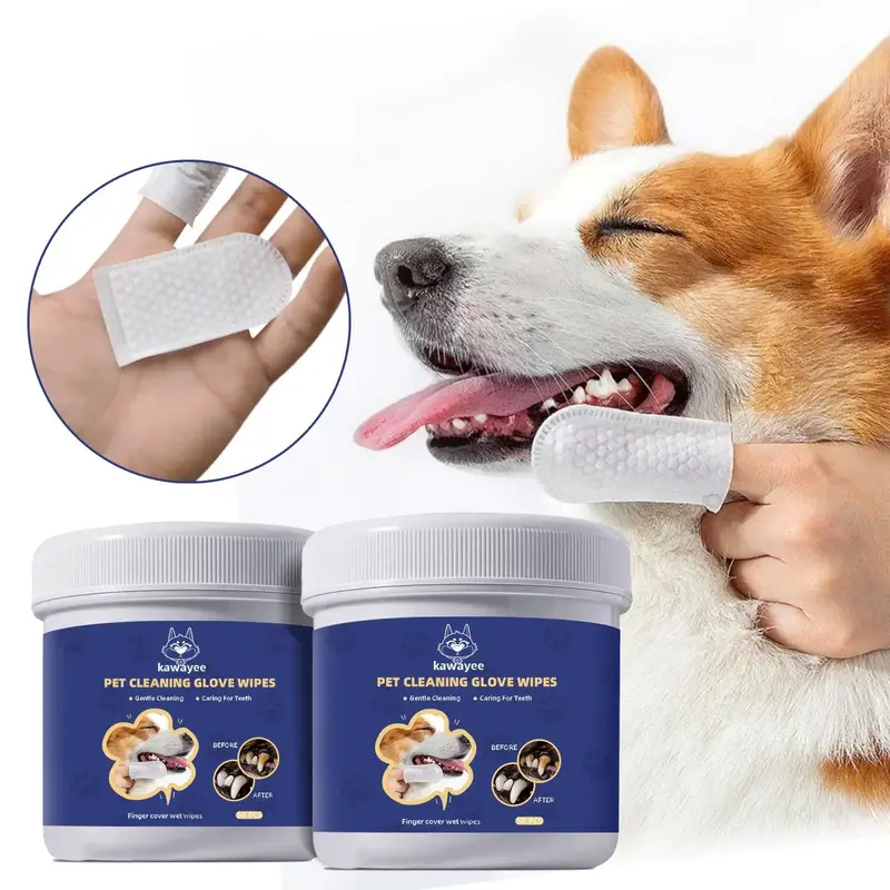 Pet Teeth Cleaning Finger Gloves Wipes, 2*50pcs Pet Finger Tooth Wipes, Pet Oral Care Wipes, Dog & Cat Grooming Supplies