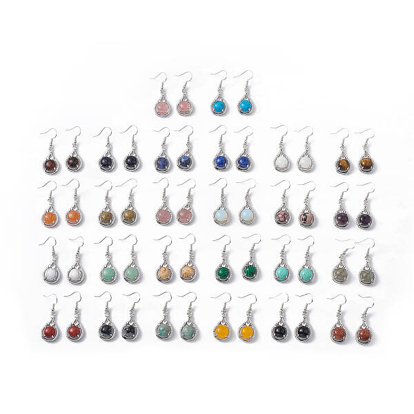 Gemstone Teardrop Dangle Earrings with Crystal Rhinestone