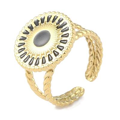 Ion Plating(IP) 304 Stainless Steel Enamel Flat Round Cuff Finger Rings