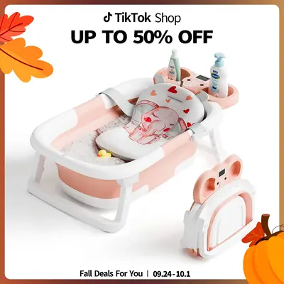 Collapsible Baby Bathtub with Real-time Temp Monitor + Floating Cushion, Foldable Baby Bath Tub Set - Perfect Portable Travel...