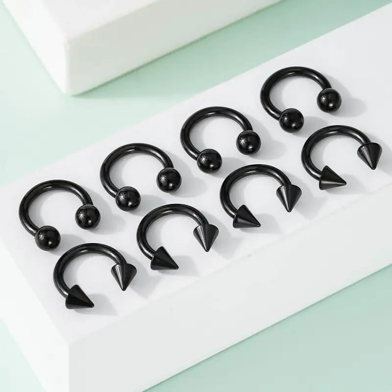 8Pcs Basic Horseshoe Septum Ring Set - Black / 16G/1.2mm / 12mm