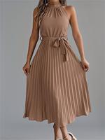 Women's Solid Color Pleated Dress, Elegant Chic Sleeveless Dress for Summer, Women's Clothing for Daily Wear, Women's Clothin...