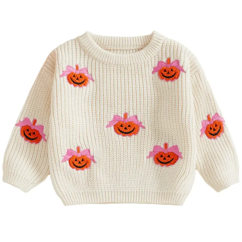 Toddler Baby Girl Boy Knit Halloween Sweater Long Sleeve Bow Pumpkin Sweasthirt Fall Winter Clothes Halloween Outfits