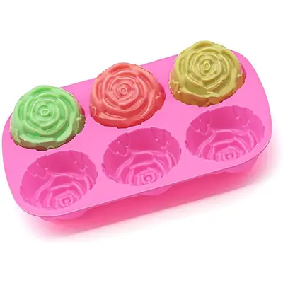 Rose Shaped Silicone Cake Baking Mold, 1 Count 6 Grid Cake Mold, Baking Chocolate Mold For Home Kitchen Baking DIY