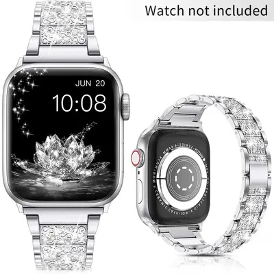 Rhinestone Decorated Watch Band for iWatch (Band Only), 1 Count Fashionable Stainless Steel Watchband, Watchband Compatible w...
