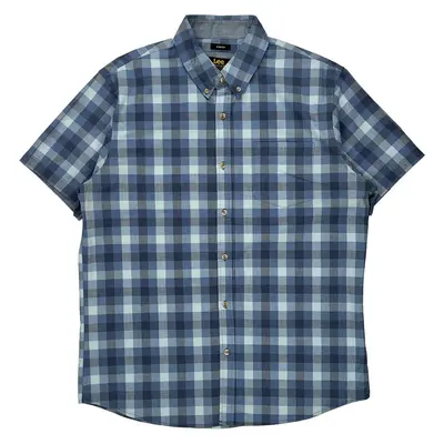 Lee Checked Short Sleeve Shirt - Large Blue Cotton