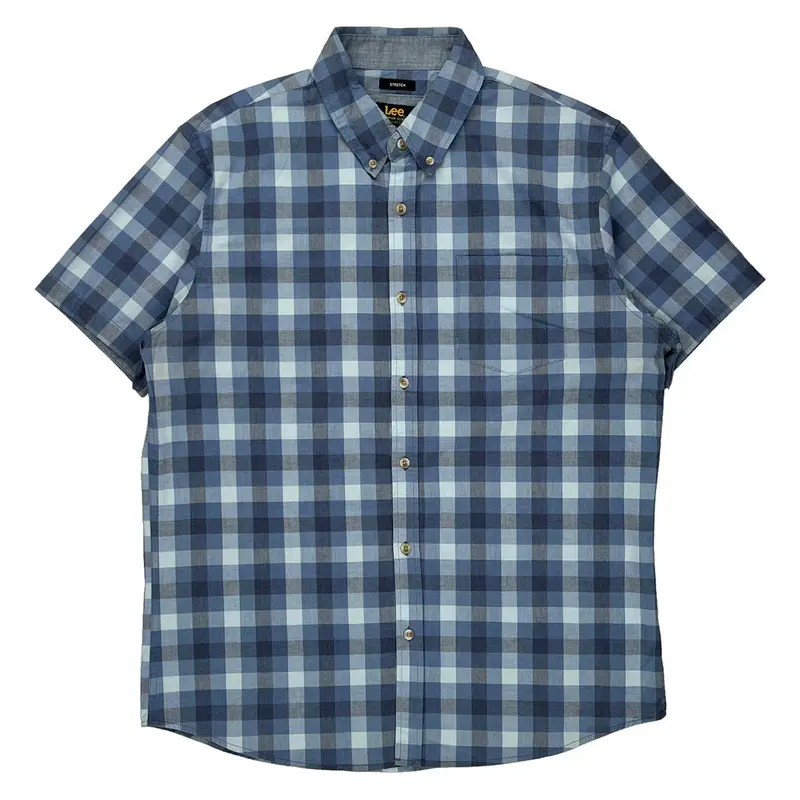 Lee Checked Short Sleeve Shirt - Large Blue Cotton