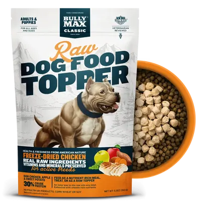Bully Max Classic Raw Dog Food Topper Chicken Flavor High Protein Freeze-Dried Meal Enhancer with Real Chicken Chia Seeds for...