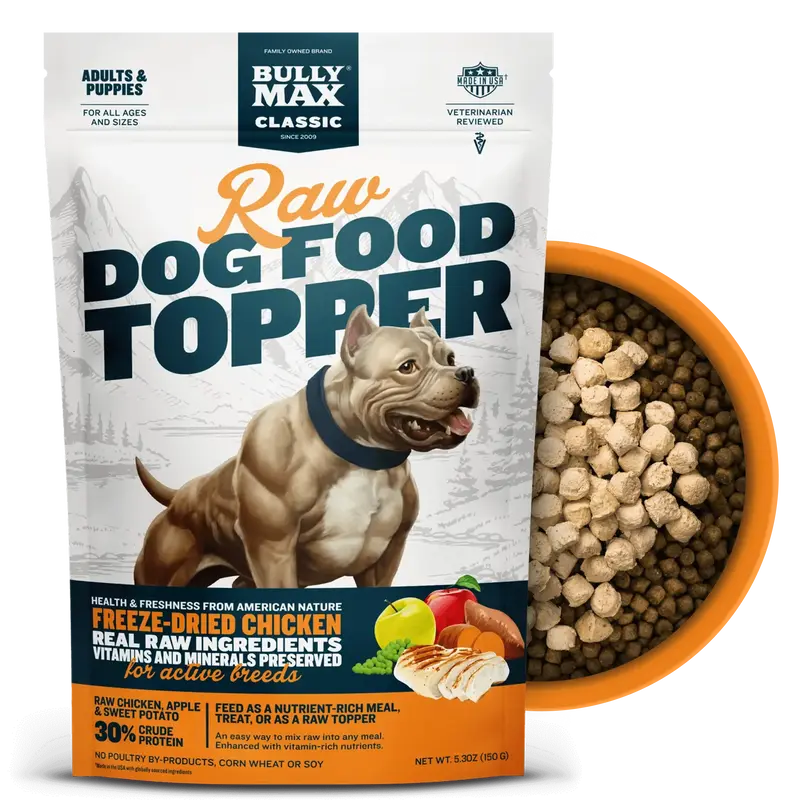 Bully Max Classic Raw Dog Food Topper Chicken Flavor High Protein Freeze-Dried Meal Enhancer with Real Chicken Chia Seeds for...