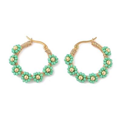 PVD Vacuum Plating 304 Stainless Steel Flower Hoop Earrings