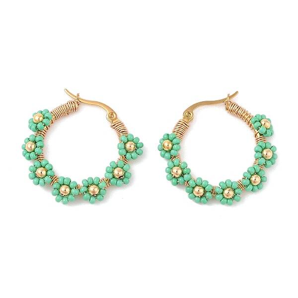 PVD Vacuum Plating 304 Stainless Steel Flower Hoop Earrings