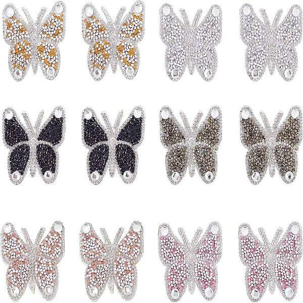 FINGERINSPIRE 12Pcs Butterfly Rhinestone Patches Butterfly Iron on Patches for Clothing Repair