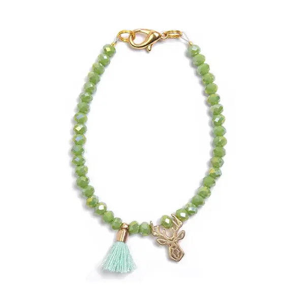 Deers Mini Braccialetto Con Perline Verdi E Corna Di Cervo