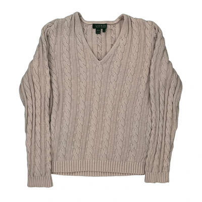 Ralph Lauren V-Neck Jumper - Large Pink Cotton