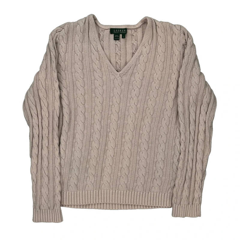 Ralph Lauren V-Neck Jumper - Large Pink Cotton
