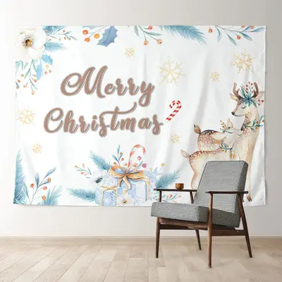 Aperturee Snowflake Floral Holiday Deer Gift Xmas Backdrop