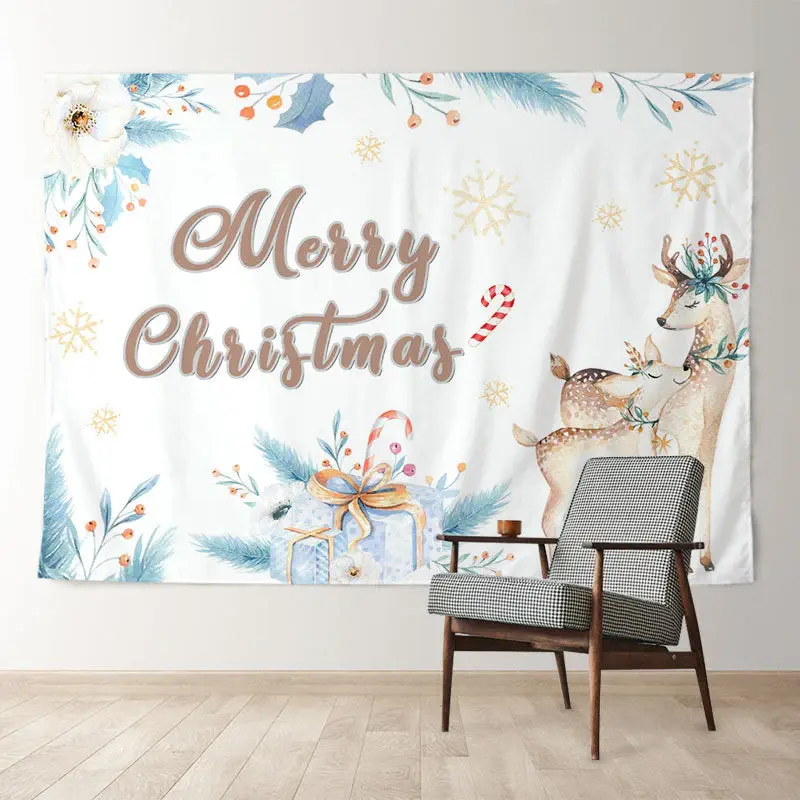 Aperturee Snowflake Floral Holiday Deer Gift Xmas Backdrop