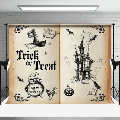 Ancient Story Book Trick Or Treat Halloween Backdrop
