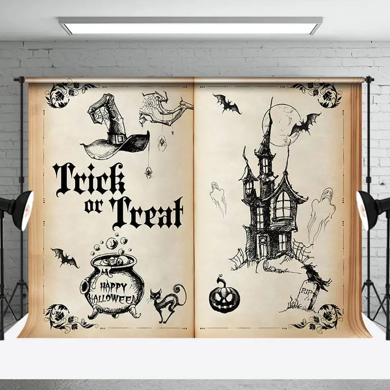 Ancient Story Book Trick Or Treat Halloween Backdrop
