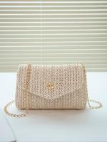 Women's Fashionable Braid Design Flower Decor Crossbody Bag, Stylish Crossbody Bag, Casual Versatile Straw Chain Strap Should...
