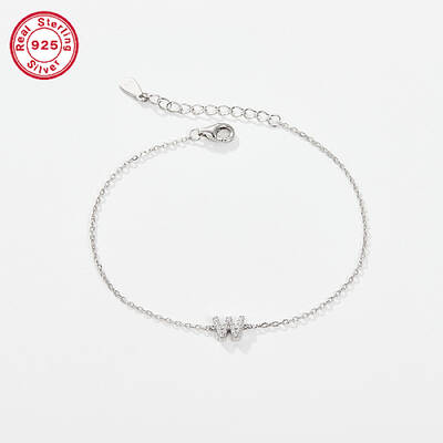 Anti-Tarnish Rhodium Plated 925 Sterling Silver Letter Cubic Zirconia Link Bracelets