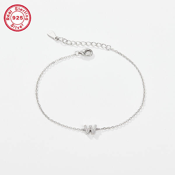 Anti-Tarnish Rhodium Plated 925 Sterling Silver Letter Cubic Zirconia Link Bracelets