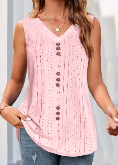 Modlily Pink Button V Neck Tank Top - M