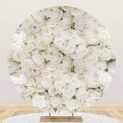 White Flowers Wall Leaves Round Wedding Backdrop - Aperturee