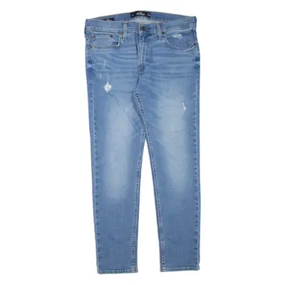 HOLLISTER Distressed Womens Jeans Blue Regular Skinny Stone Wash W32 L30