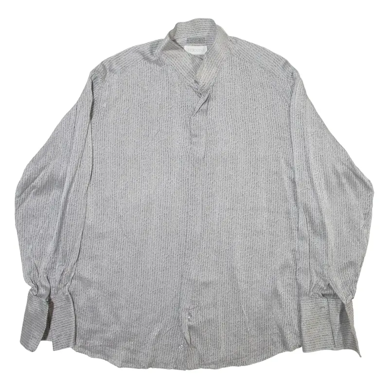 BERNINI Mens Shirt Grey Striped Long Sleeve L