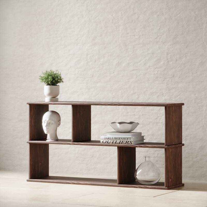 Low bookshelf in red oak