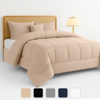 Lux Decor 5 Pc Solid Comforter Set - Polyester Soft Fluffy Comforter- All Season Breathable Down Alternative Comforter Set, D...